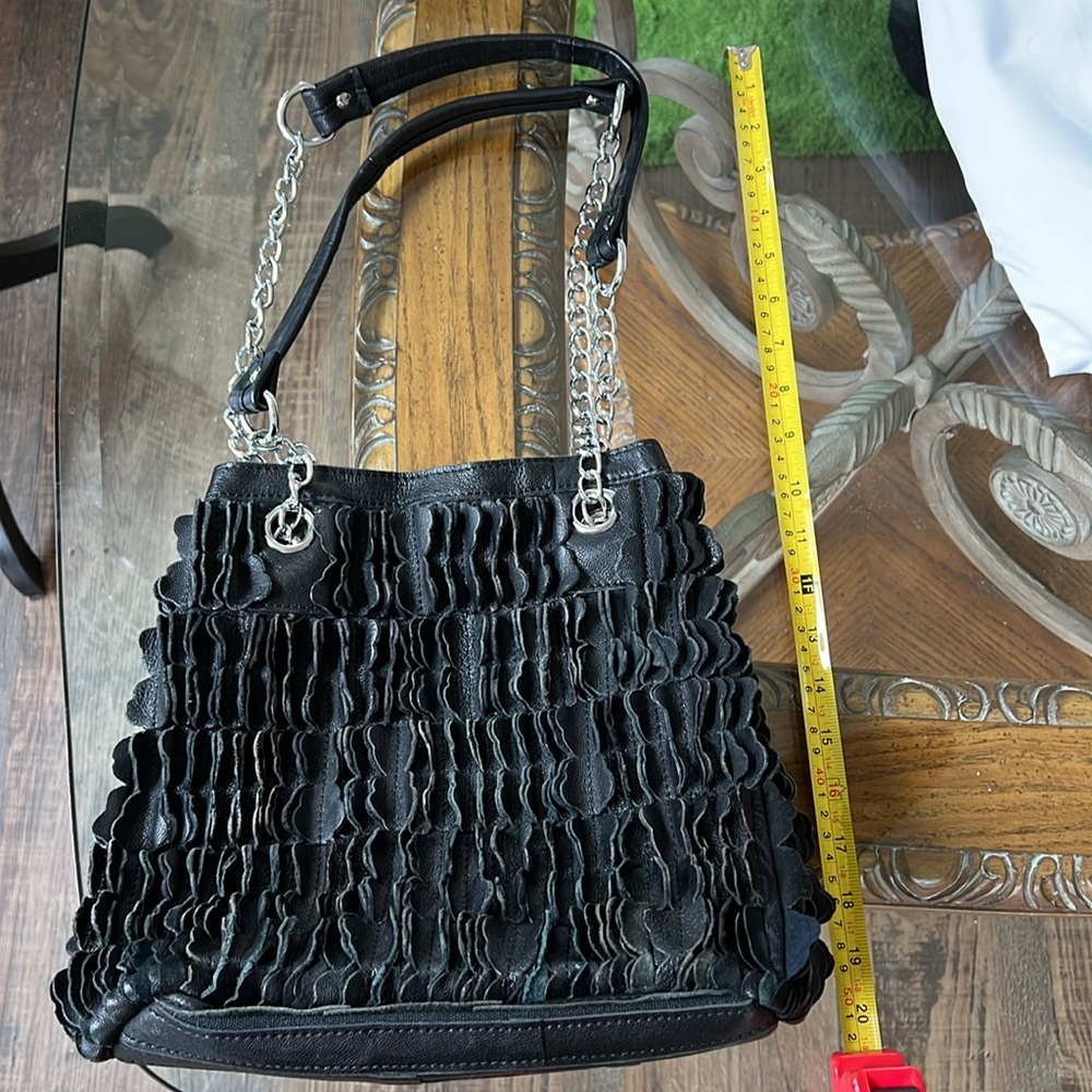 Ameri Leather Duffle Bag Black With Silver Chain … - image 4